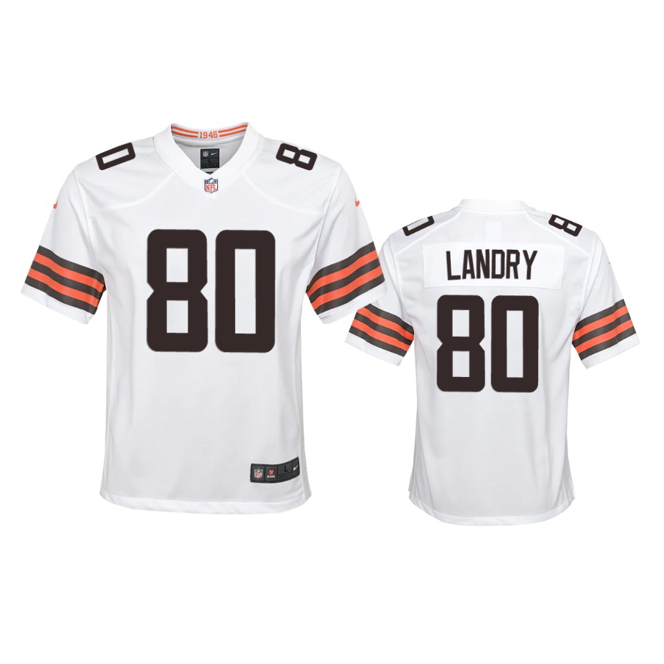 youth browns jarvis landry white 2020 game jersey