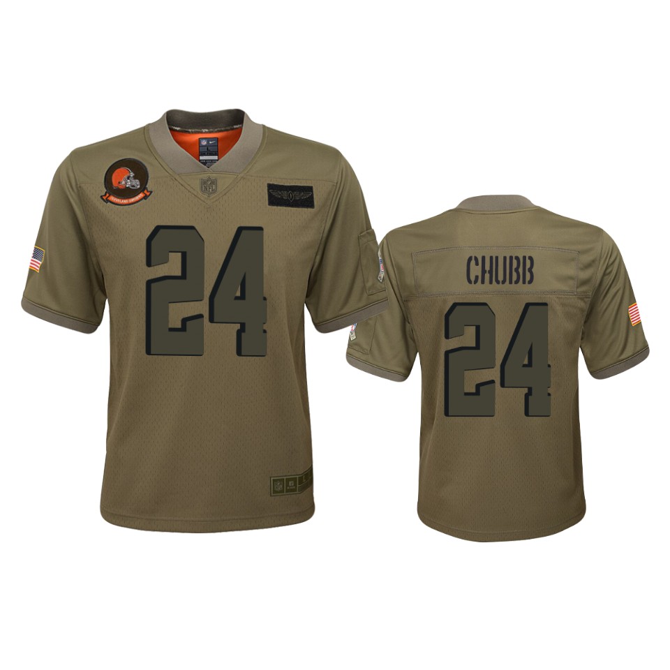 youth browns nick chubb camo game 2019 salute to service jersey