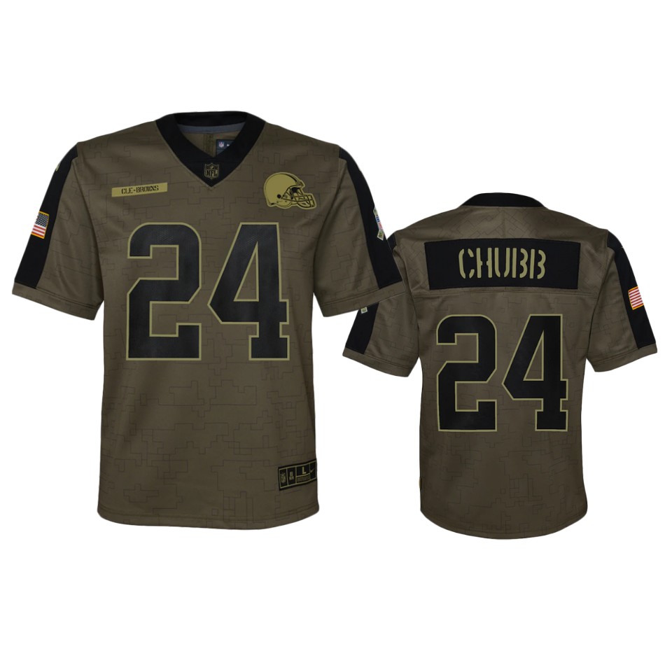 youth browns nick chubb olive game 2021 salute to service jersey