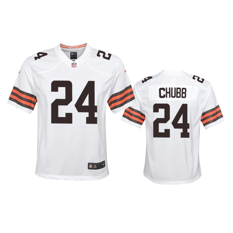 youth browns nick chubb white 2020 game jersey