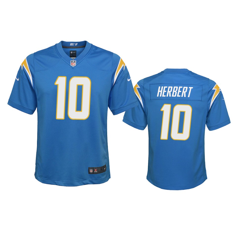 youth chargers justin herbert powder blue game jersey