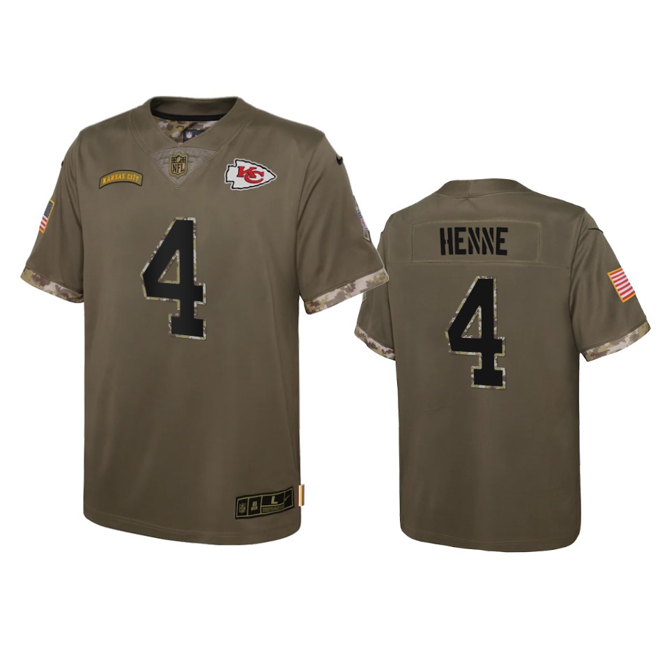 youth chiefs chad henne olive limited 2022 salute to service jersey