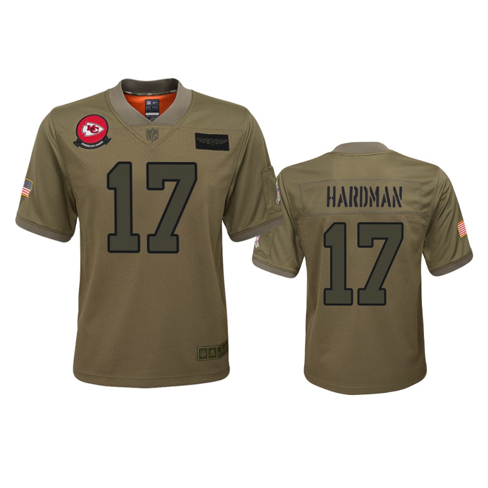 youth chiefs mecole hardman camo game 2019 salute to service jersey