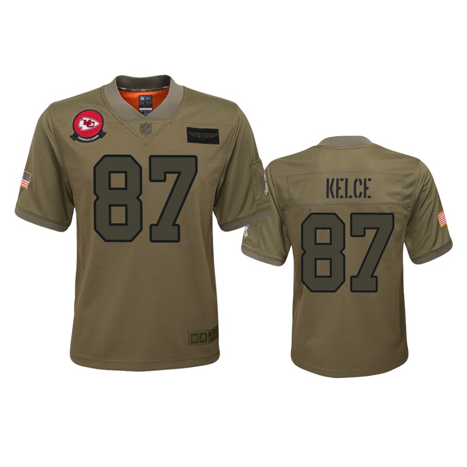 youth chiefs travis kelce camo game 2019 salute to service jersey