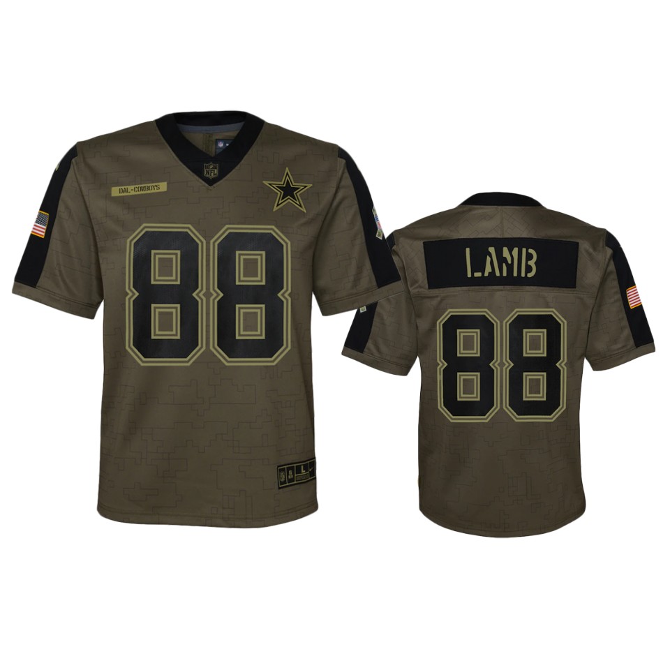 youth cowboys ceedee lamb olive game 2021 salute to service jersey