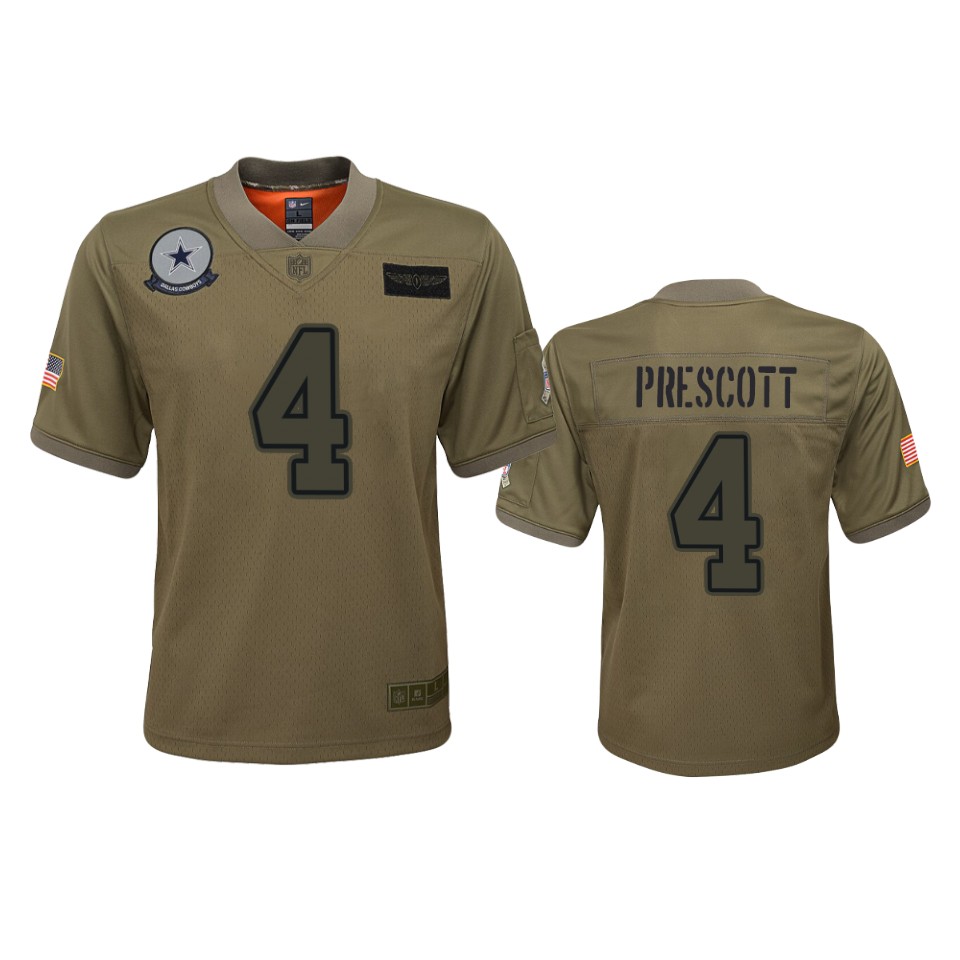 youth cowboys dak prescott camo game 2019 salute to service jersey