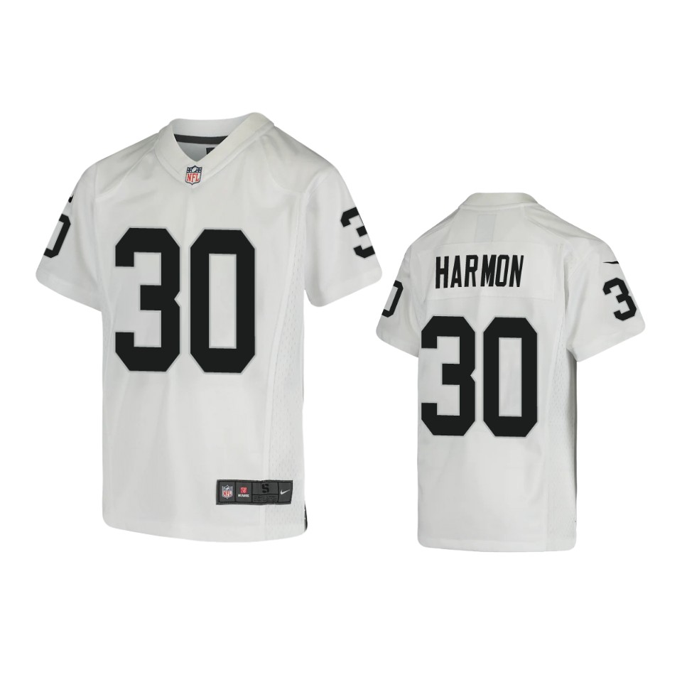 youth duron harmon raiders white game jersey