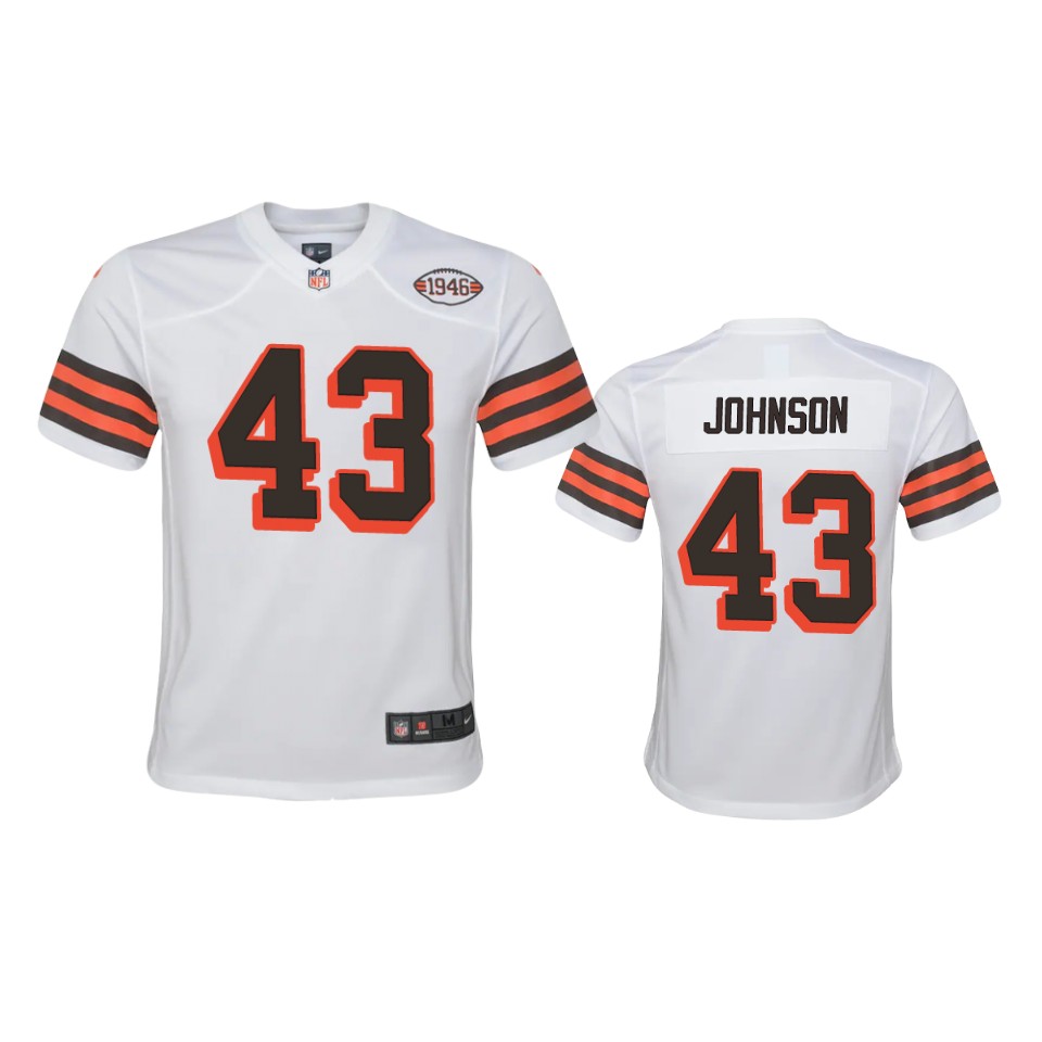 youth john johnson browns white 1946 collection alternate game jersey