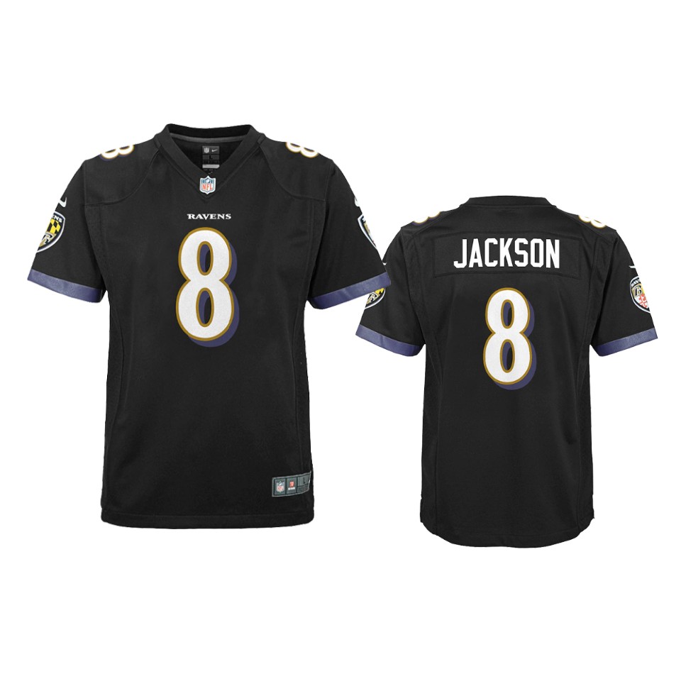 youth lamar jackson ravens black game jersey