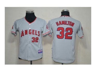 youth mlb jerseys los angeles angels #32 hamilton grey(cool base)