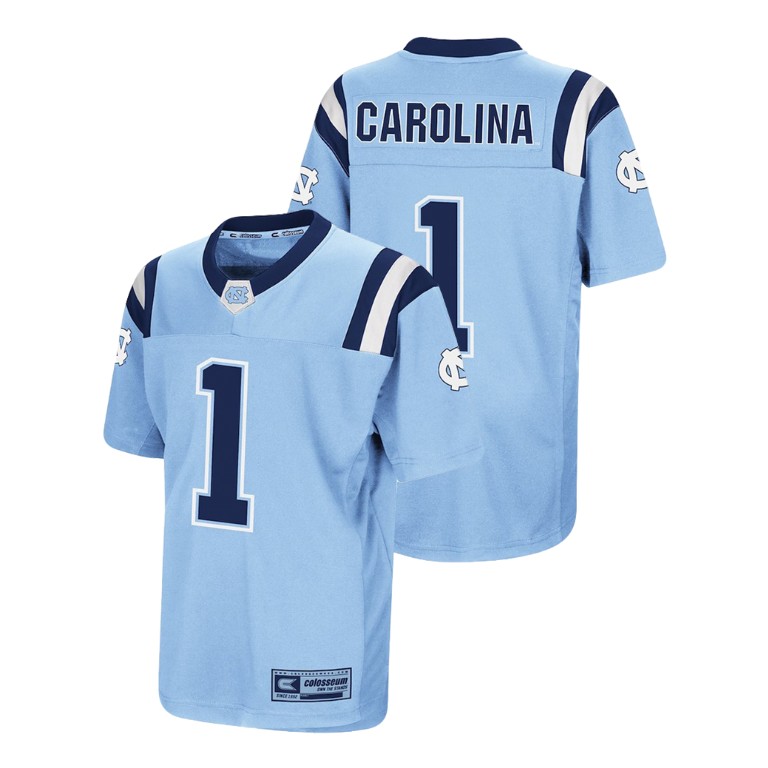 youth north carolina tar heels 1 carolina blue foos ball football colosseum jersey