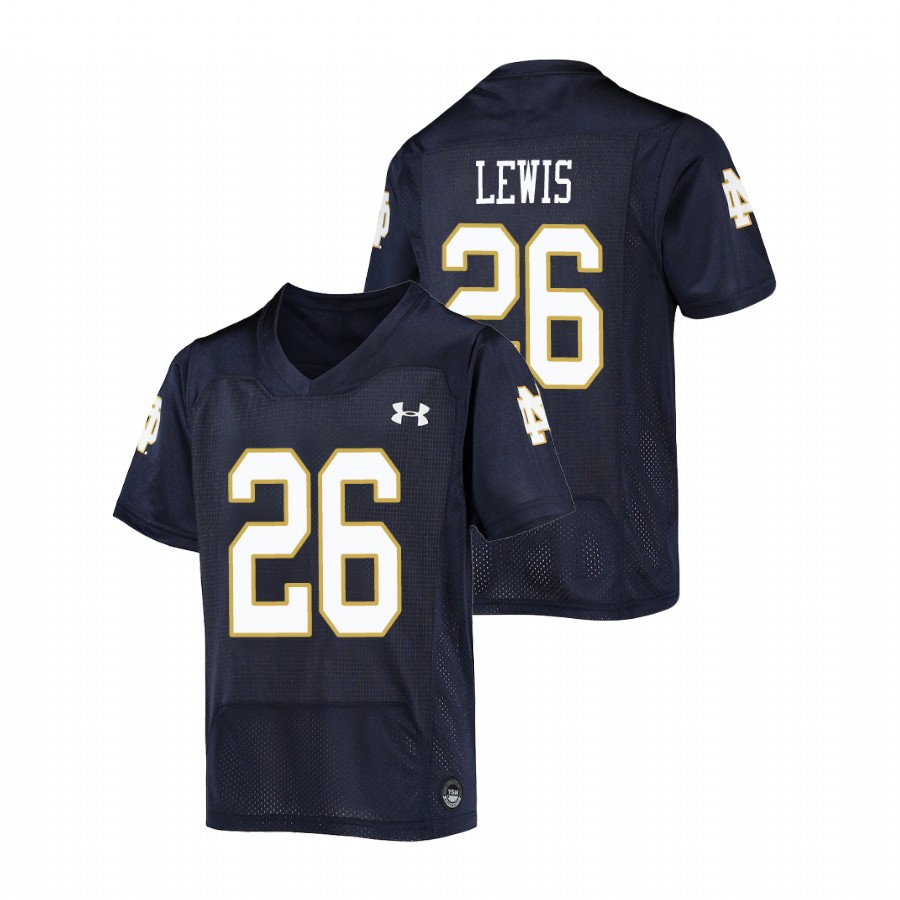 youth notre dame fighting irish clarence lewis football replica navy jersey