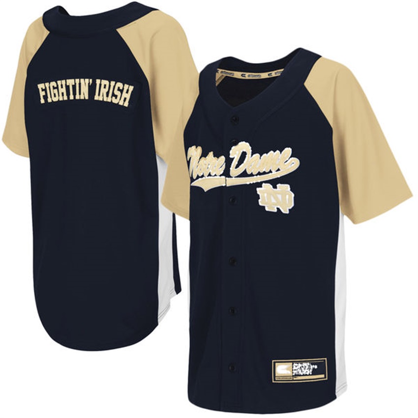 youth notre dame fighting irish navy blue button up strike zone baseball jersey