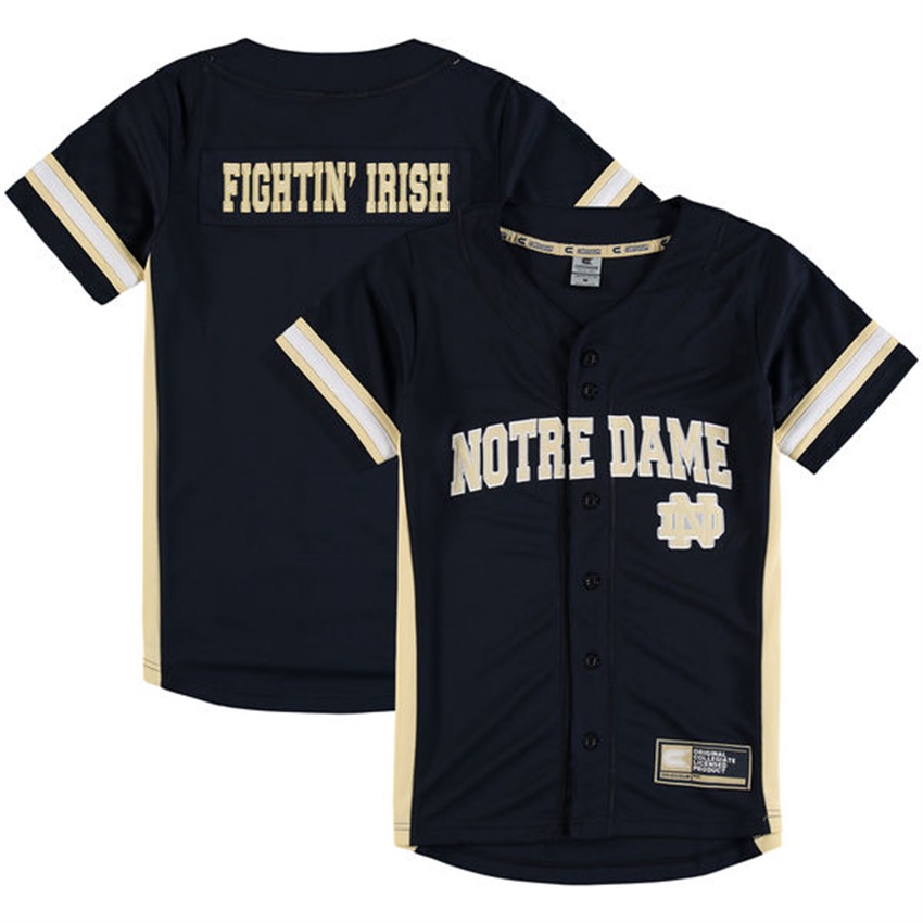 youth notre dame fighting irish navy button up strike zone baseball jersey
