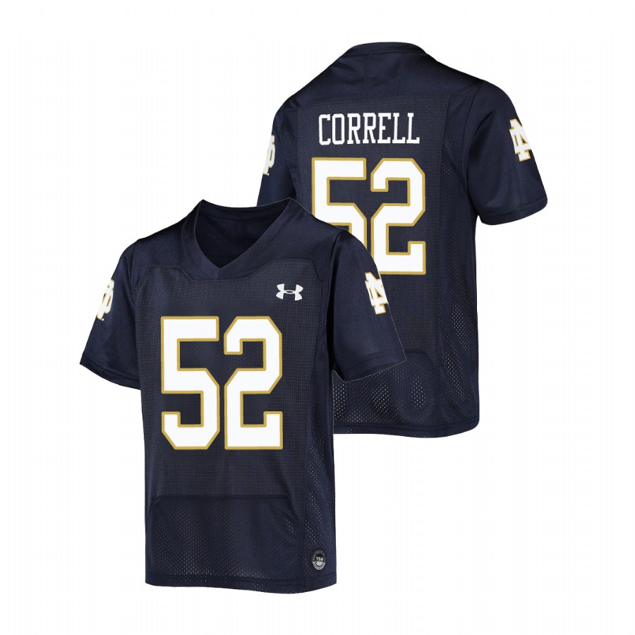 youth notre dame fighting irish zeke correll football replica navy jersey