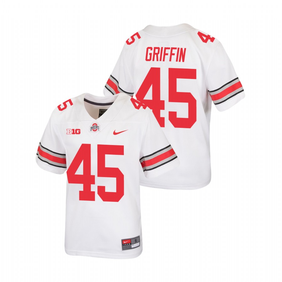 youth ohio state buckeyes archie griffin white replica football jersey