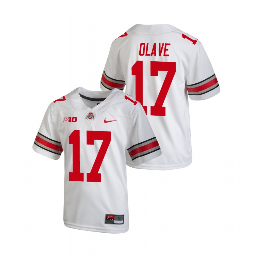 youth ohio state buckeyes chris olave white replica college football jersey