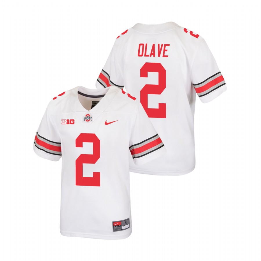 youth ohio state buckeyes chris olave white replica football jersey