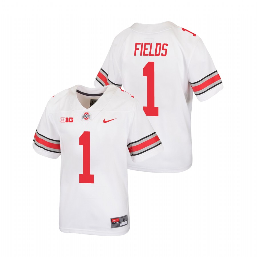youth ohio state buckeyes justin fields white replica football jersey