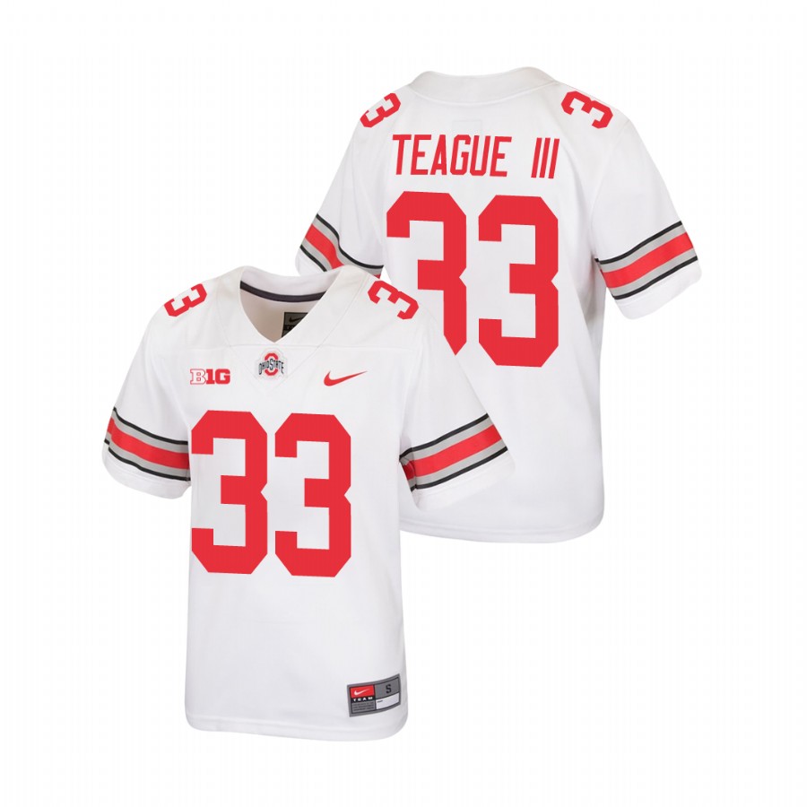 youth ohio state buckeyes master teague iii white replica football jersey