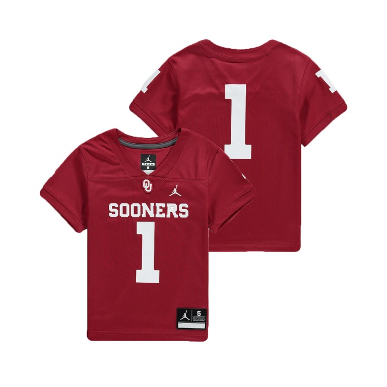 youth oklahoma sooners 1 crimson college football team replica jersey