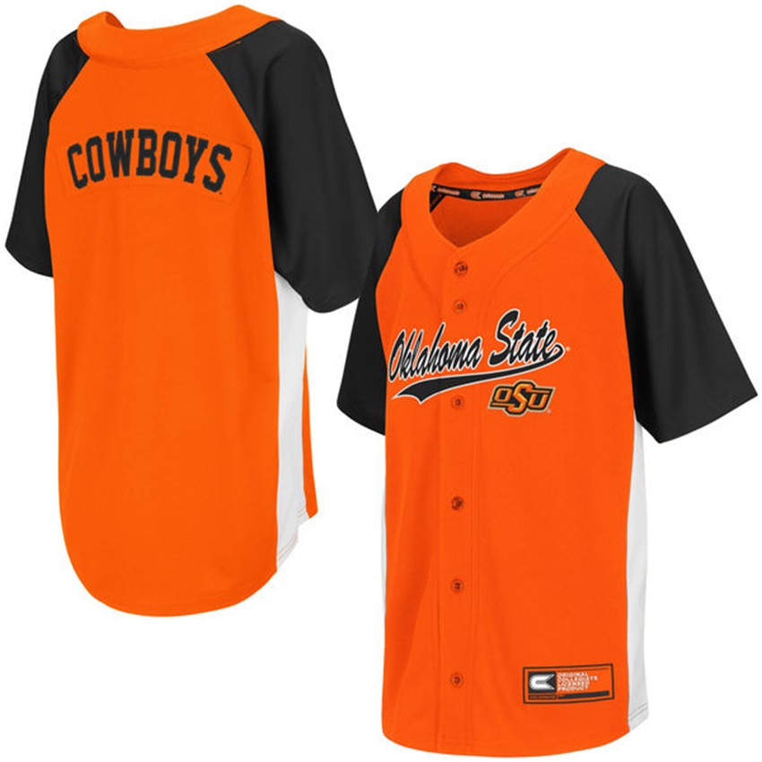 youth oklahoma state cowboys orange button up strike zone baseball jersey