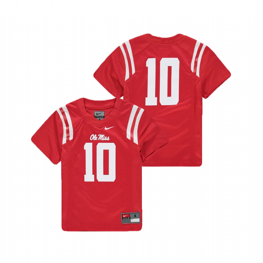 youth ole miss rebels 10 red replica football jersey