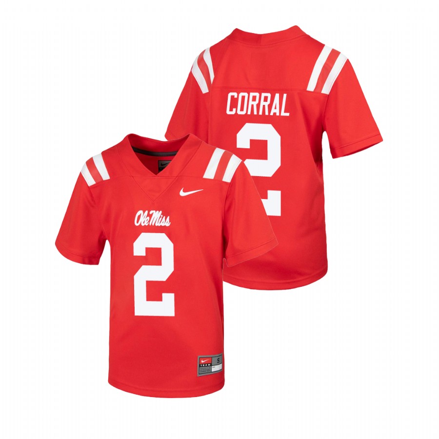 youth ole miss rebels matt corral red untouchable football jersey