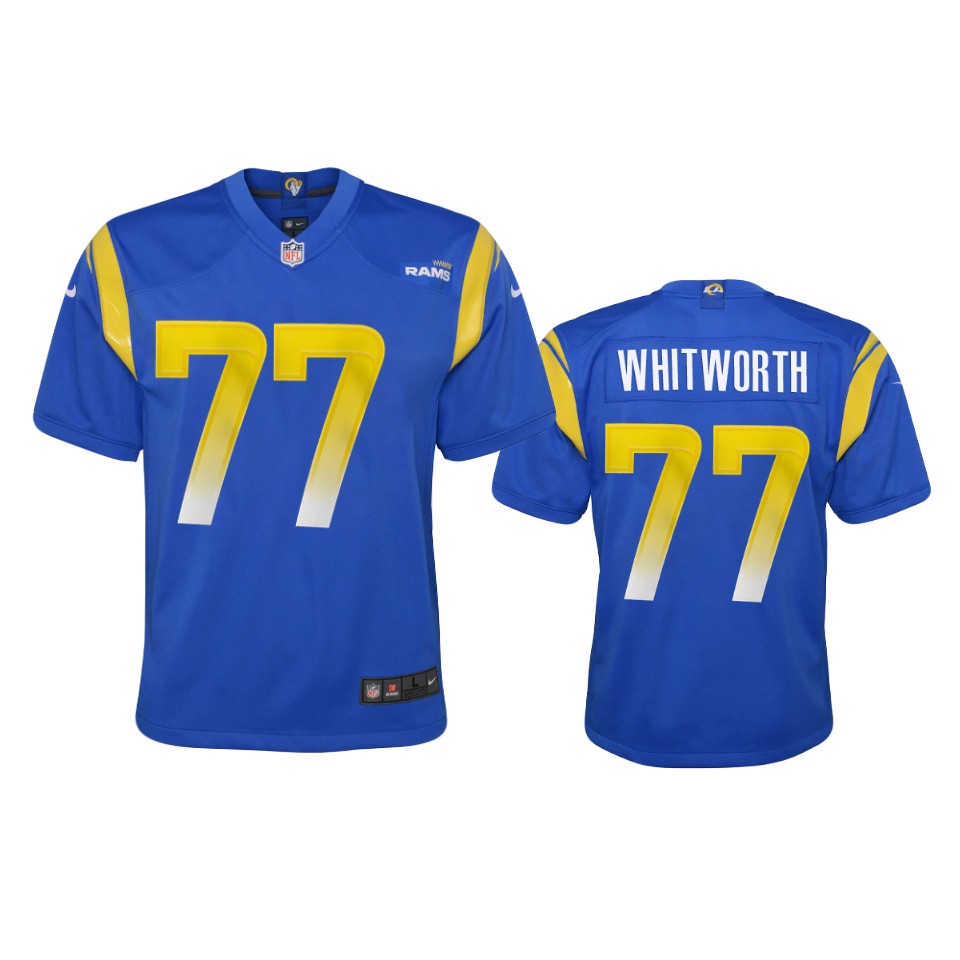 youth rams andrew whitworth royal 2020 game jersey