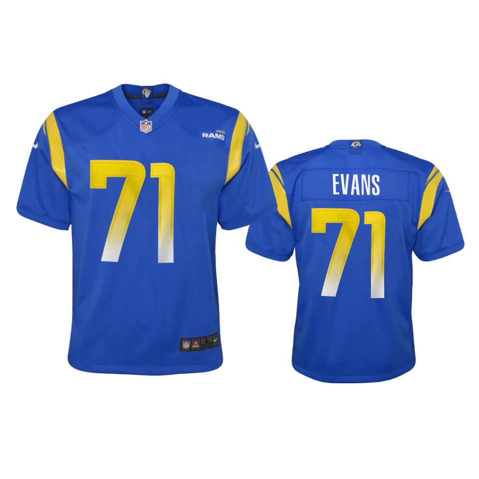 youth rams bobby evans royal 2020 game jersey