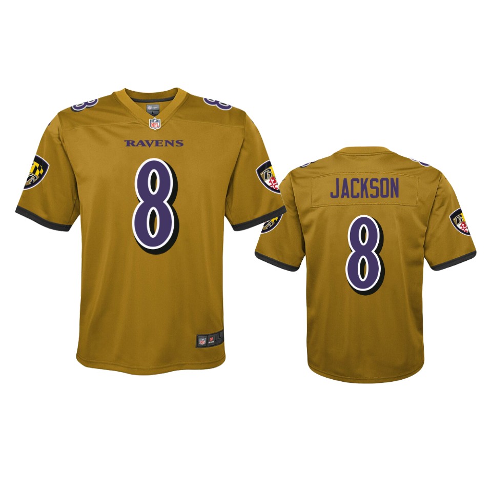 youth ravens lamar jackson gold inverted game jersey