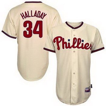 youth roy halladay philadelphia phillies baseball jersey 34 white cool base