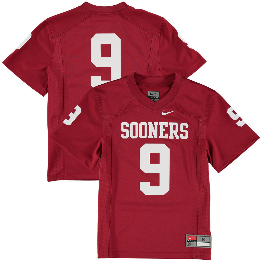 youth sooners crimson 9 replica football jersey
