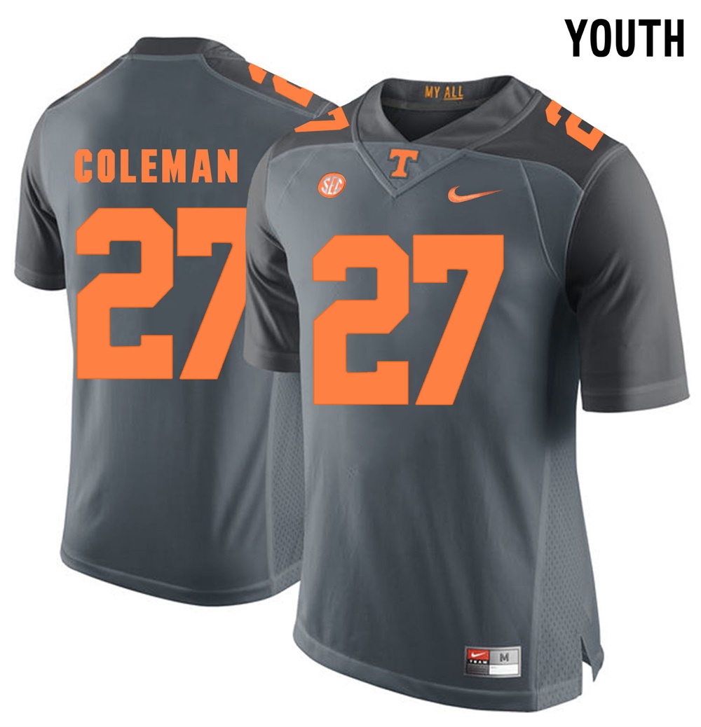youth tennessee volunteers grey justin coleman college football jersey