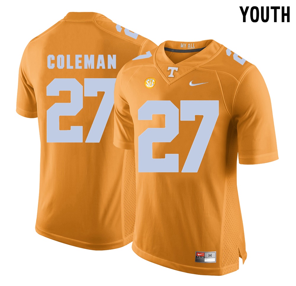 youth tennessee volunteers orange justin coleman college football jersey