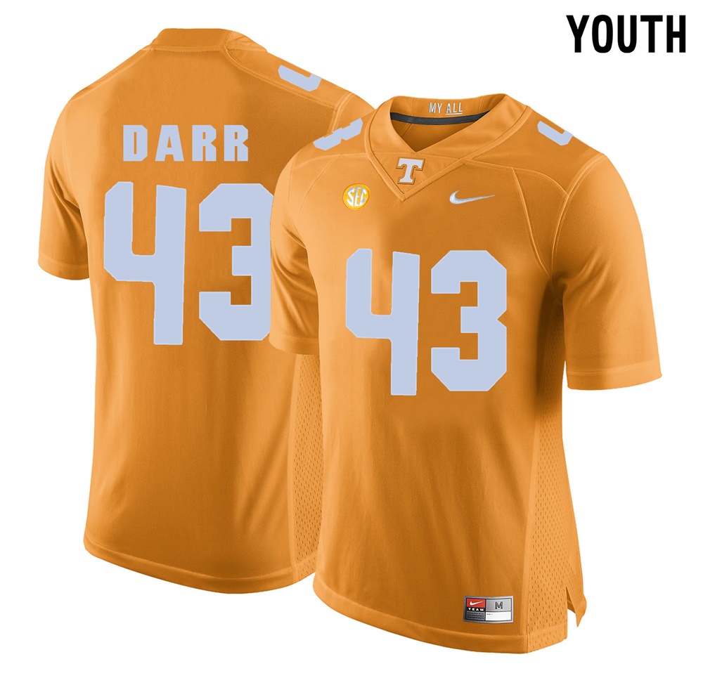 youth tennessee volunteers orange matt darr college football jersey