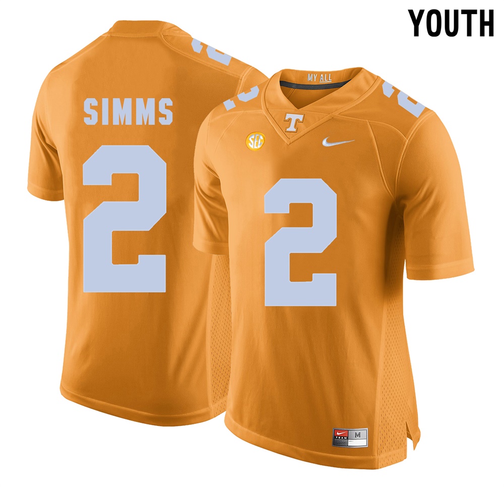 youth tennessee volunteers orange matt simms college football jersey