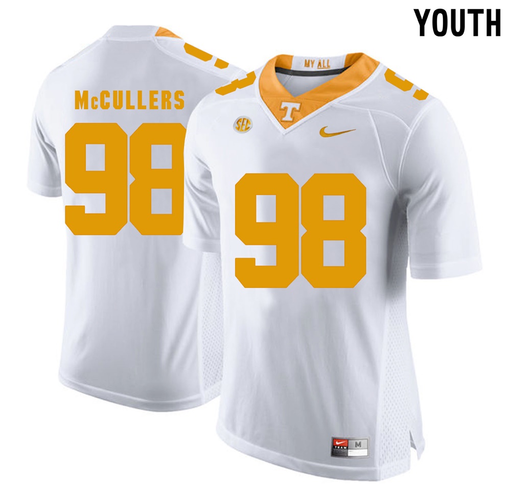 youth tennessee volunteers white daniel mccullers college football jersey
