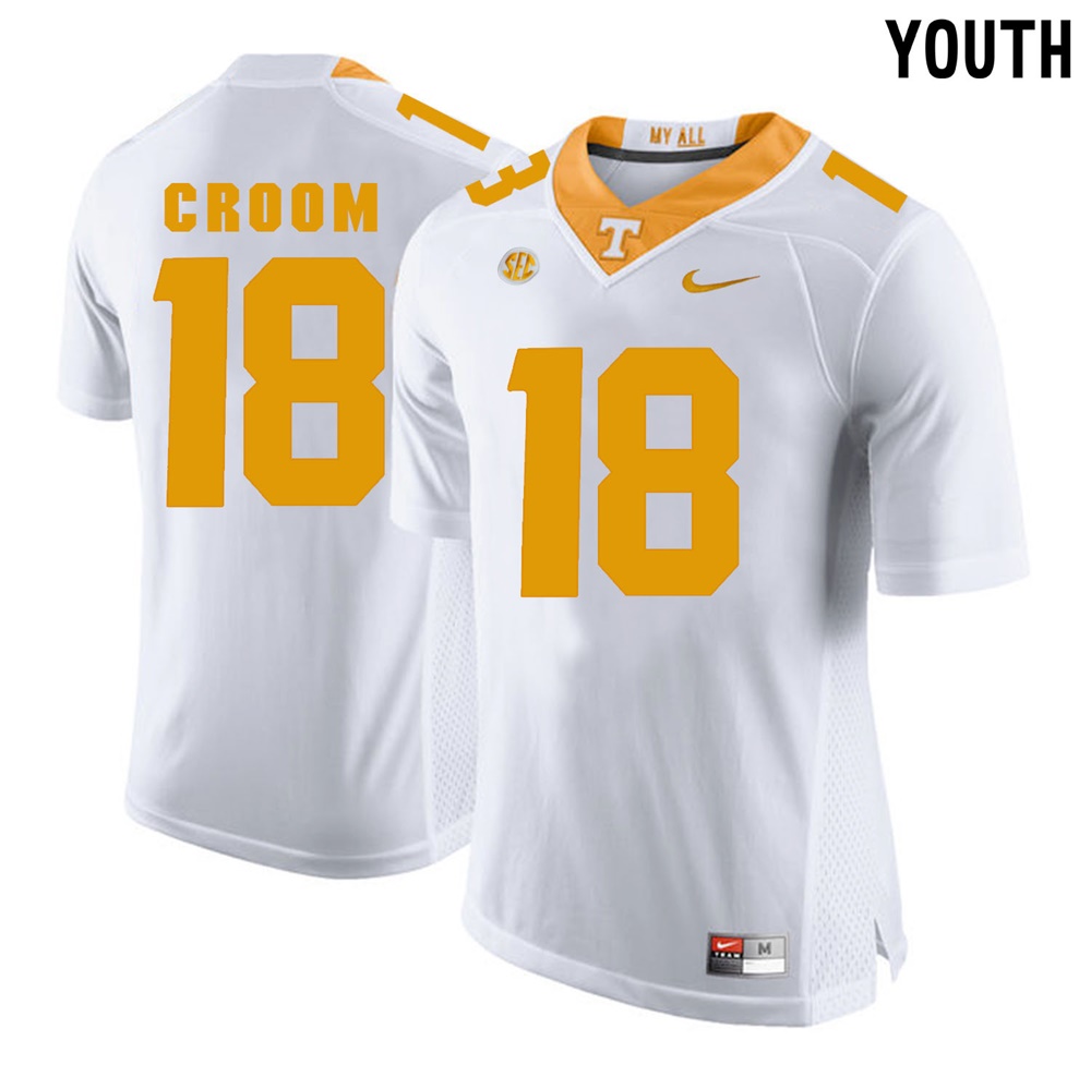 youth tennessee volunteers white jason croom college football jersey