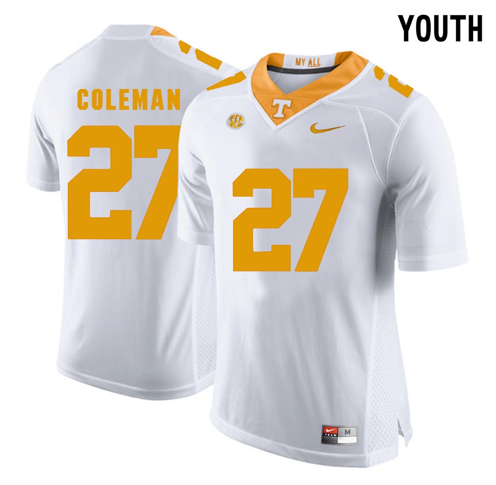 youth tennessee volunteers white justin coleman college football jersey