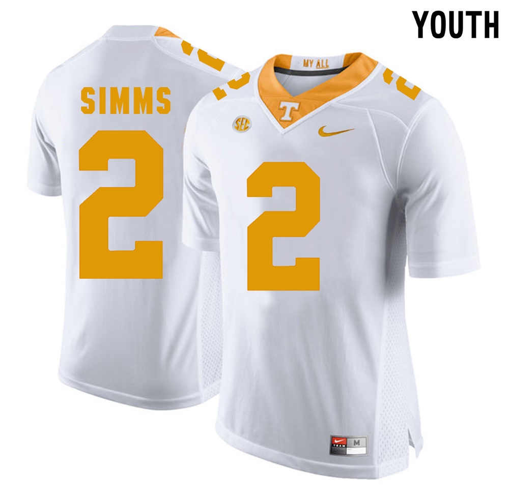 youth tennessee volunteers white matt simms college football jersey
