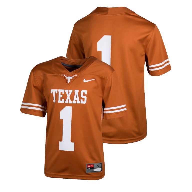 youth texas longhorns 1 texas orange college football team replica jersey