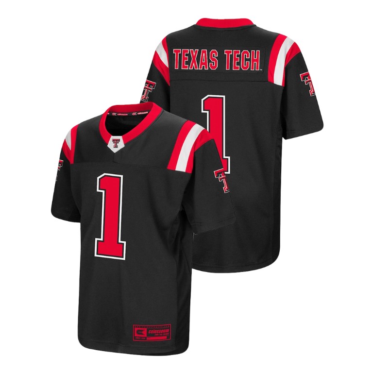 youth texas tech red raiders 1 black foos ball football colosseum jersey