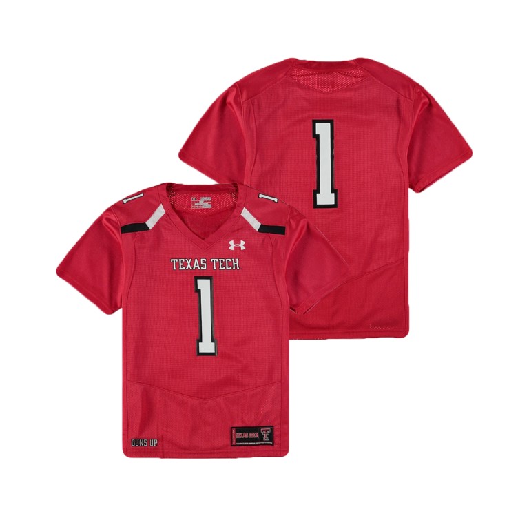 youth texas tech red raiders 1 red college football finished replica jersey