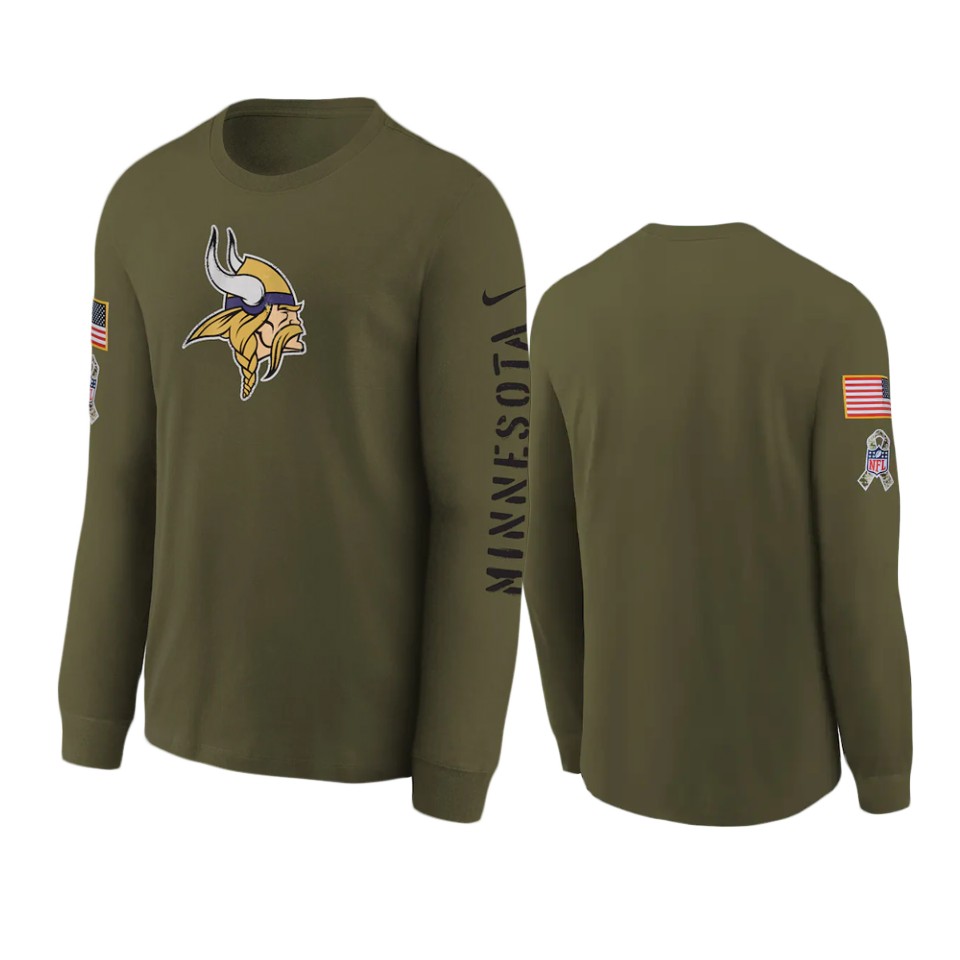 youth vikings olive team logo long sleeve 2022 salute to service jersey