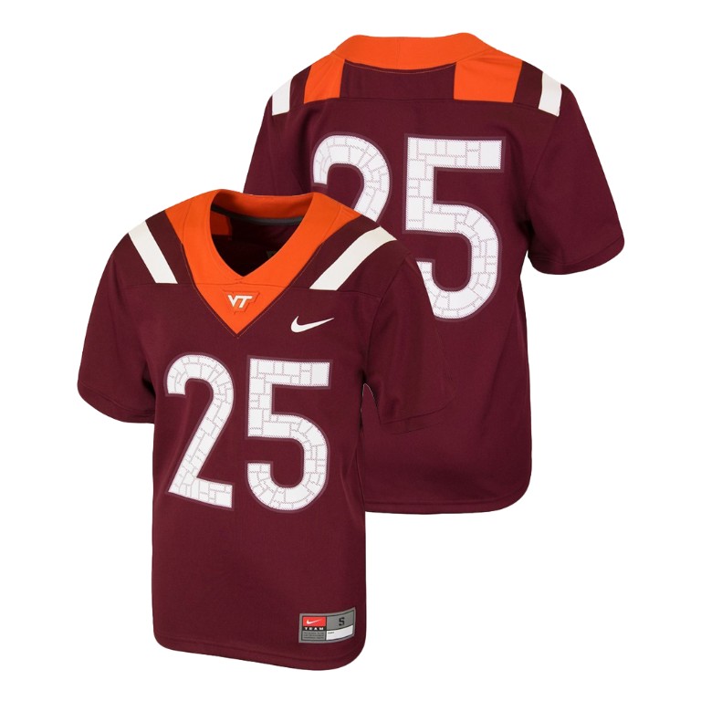 youth virginia tech hokies 25 maroon college football team replica jersey