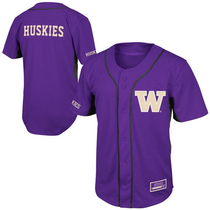 youth washington huskies purple button up strike zone baseball jersey