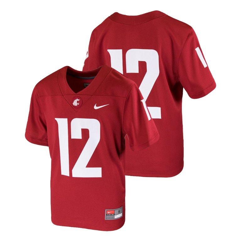 youth washington state cougars 12 crimson college football team replica jersey
